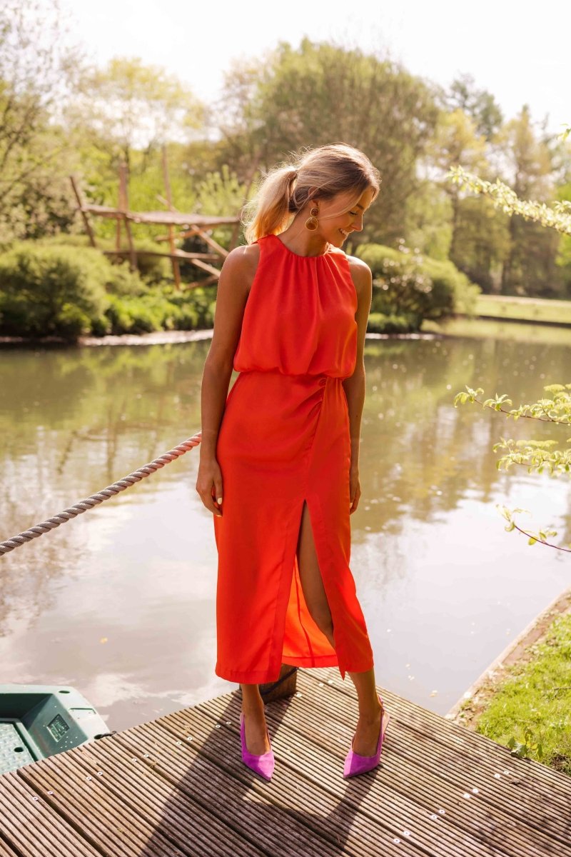 Rosanne | Women's Round Neck Sleeveless High Slit Midi Dress