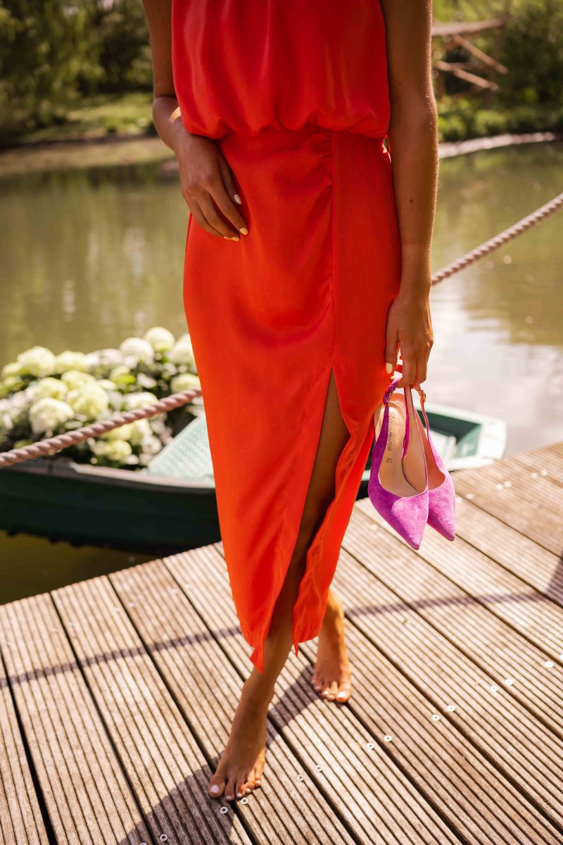 Rosanne | Women's Round Neck Sleeveless High Slit Midi Dress