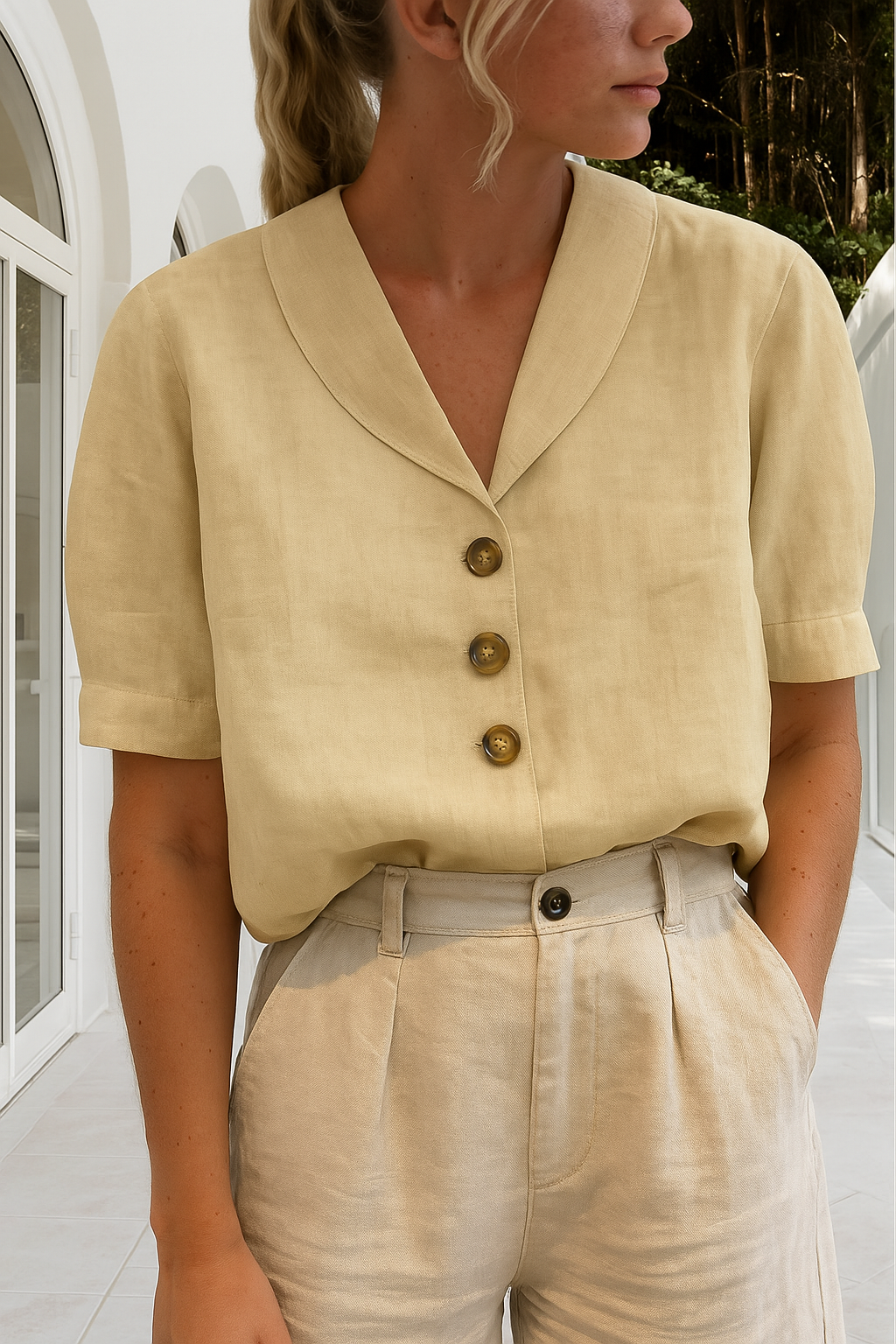 Rosemary | Women's Short Sleeve Button Front Summer Blouse