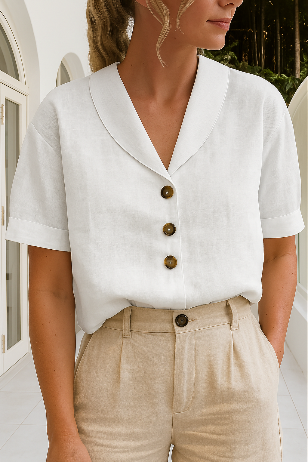 Rosemary | Women's Short Sleeve Button Front Summer Blouse