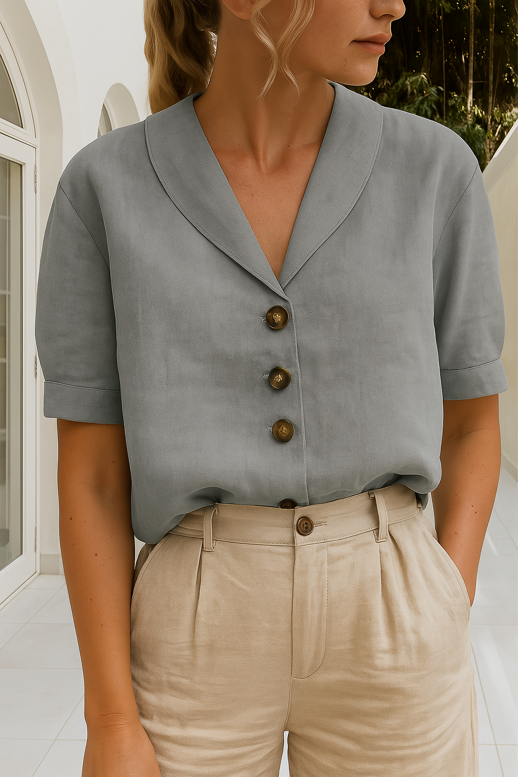 Rosemary | Women's Short Sleeve Button Front Summer Blouse