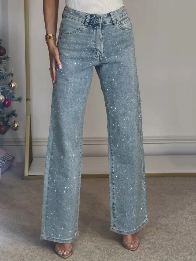Rosie | Women’s Glitter High Rise Wide Leg Jeans