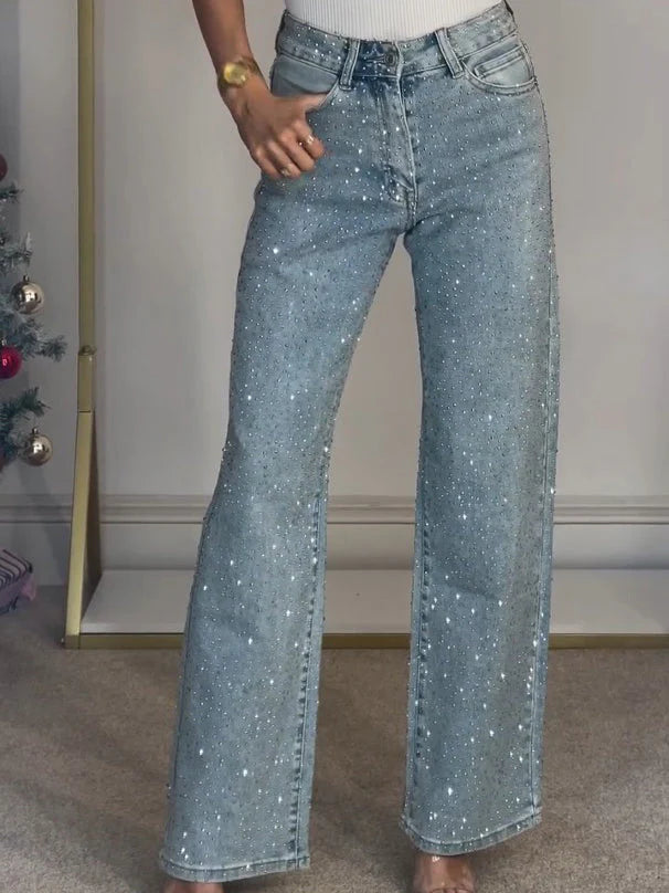 Rosie | Women’s Glitter High Rise Wide Leg Jeans