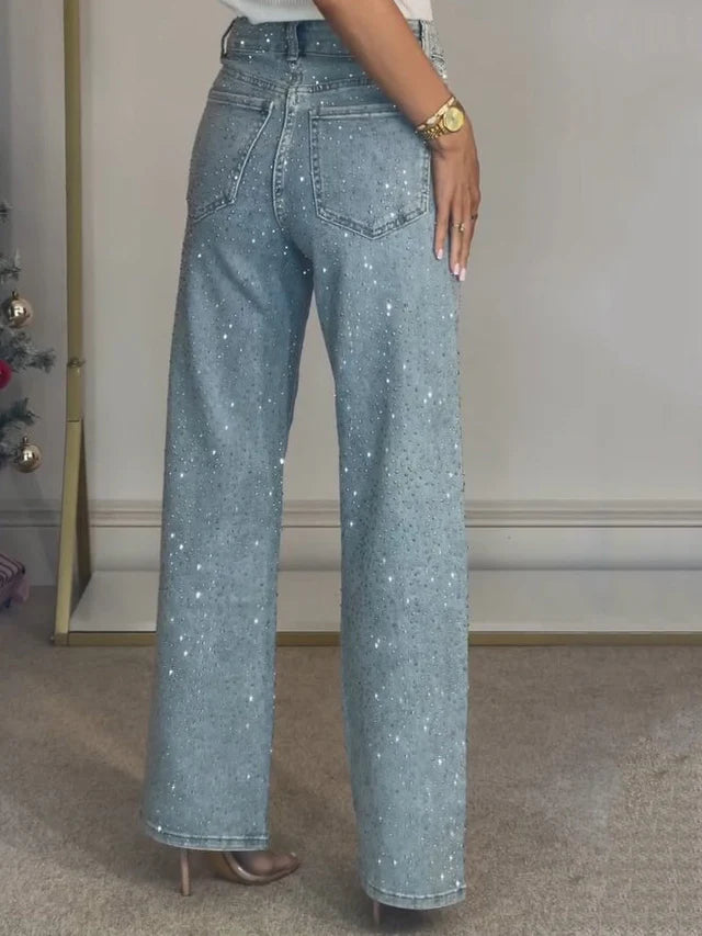 Rosie | Women’s Glitter High Rise Wide Leg Jeans