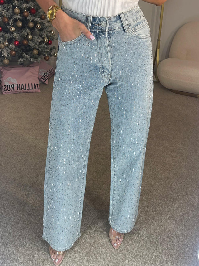 Rosie | Women’s Glitter High Rise Wide Leg Jeans