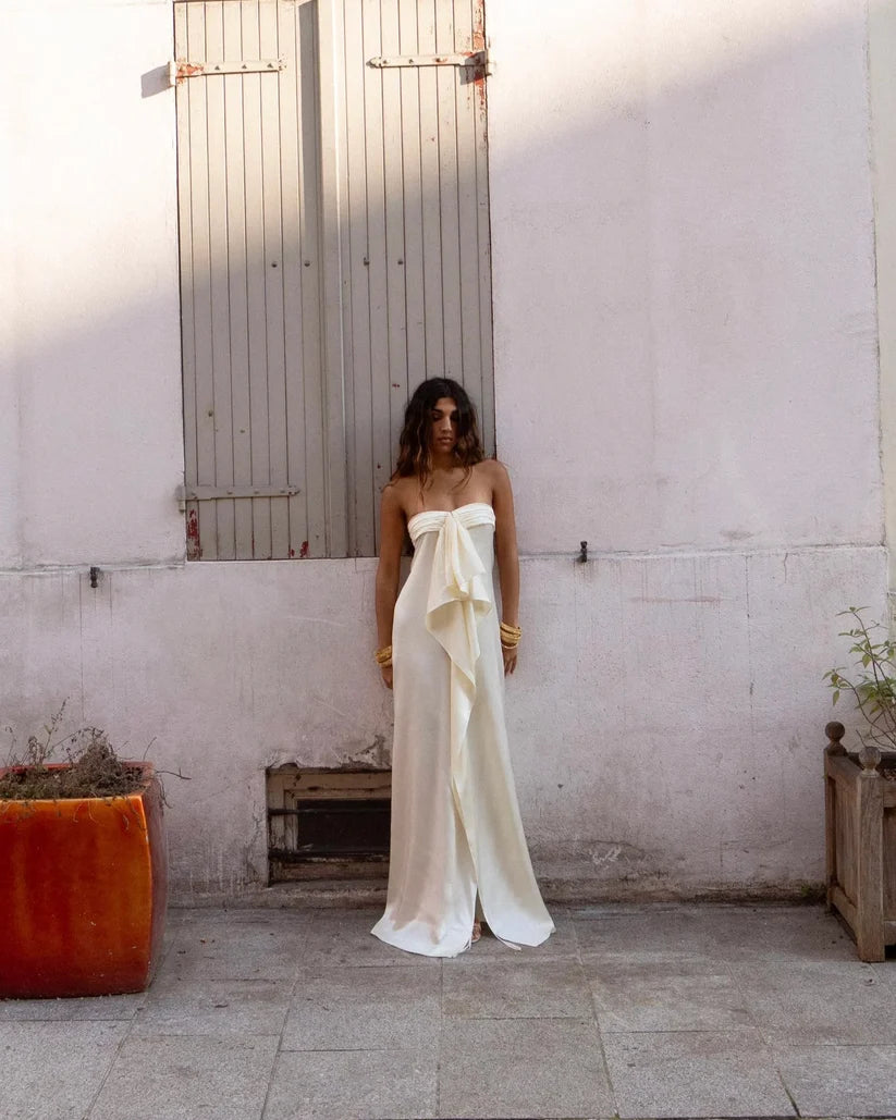Ruby | Women’s Backless Draped High Slit Sleeveless Wedding Guest Dress
