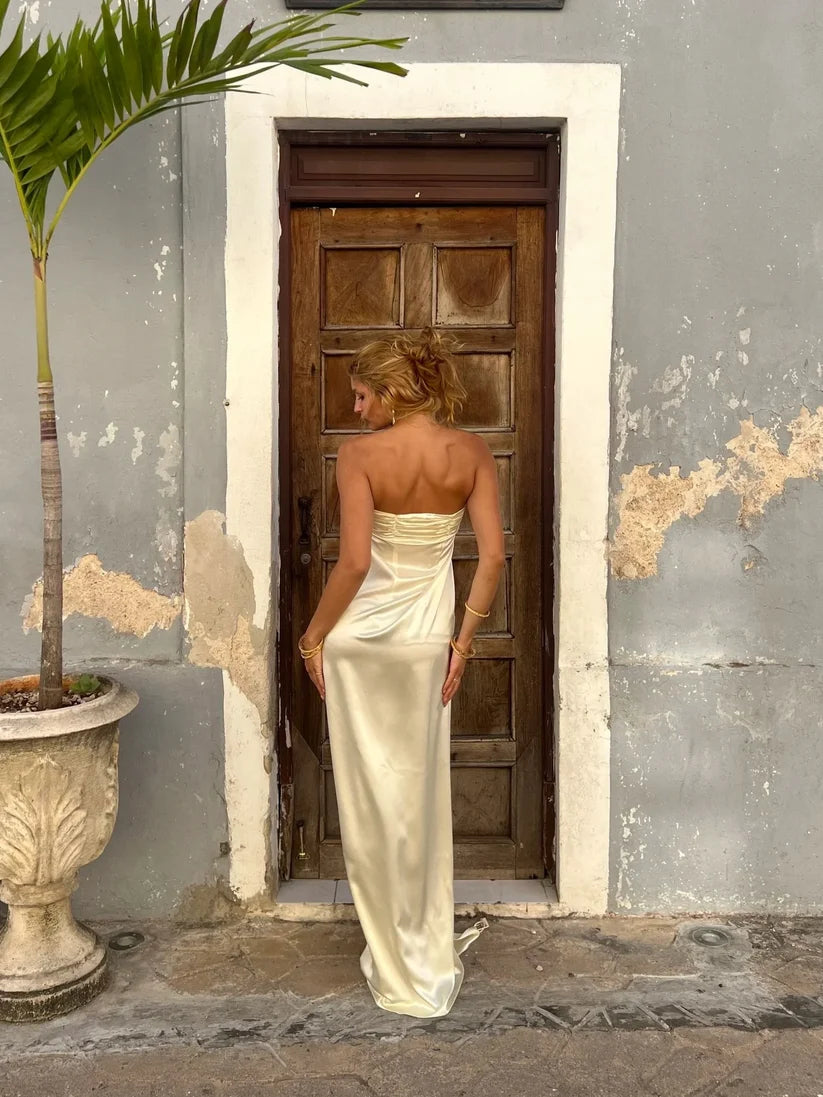 Ruby | Women’s Backless Draped High Slit Sleeveless Wedding Guest Dress