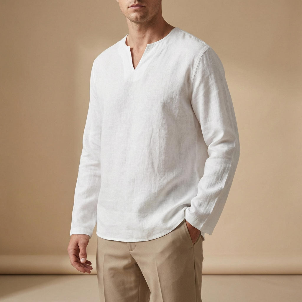 Russell | Men's Long Sleeve Split Neck Collarless Shirt