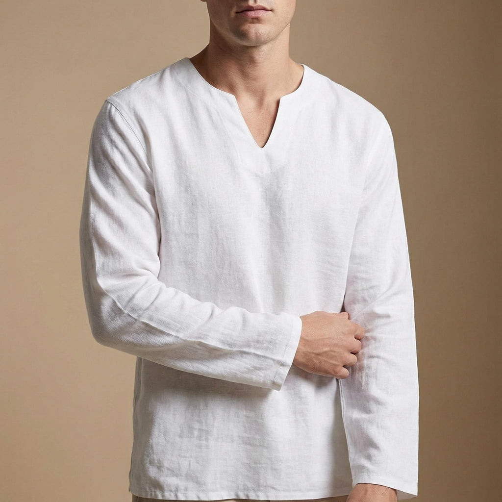 Russell | Men's Long Sleeve Split Neck Collarless Shirt