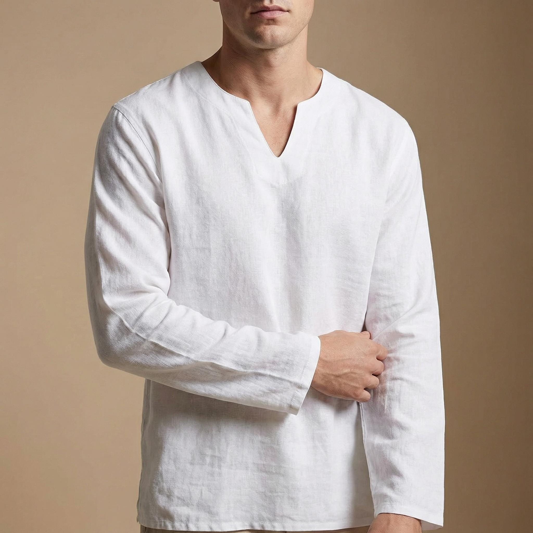 Russell | Men's Long Sleeve Split Neck Collarless Shirt