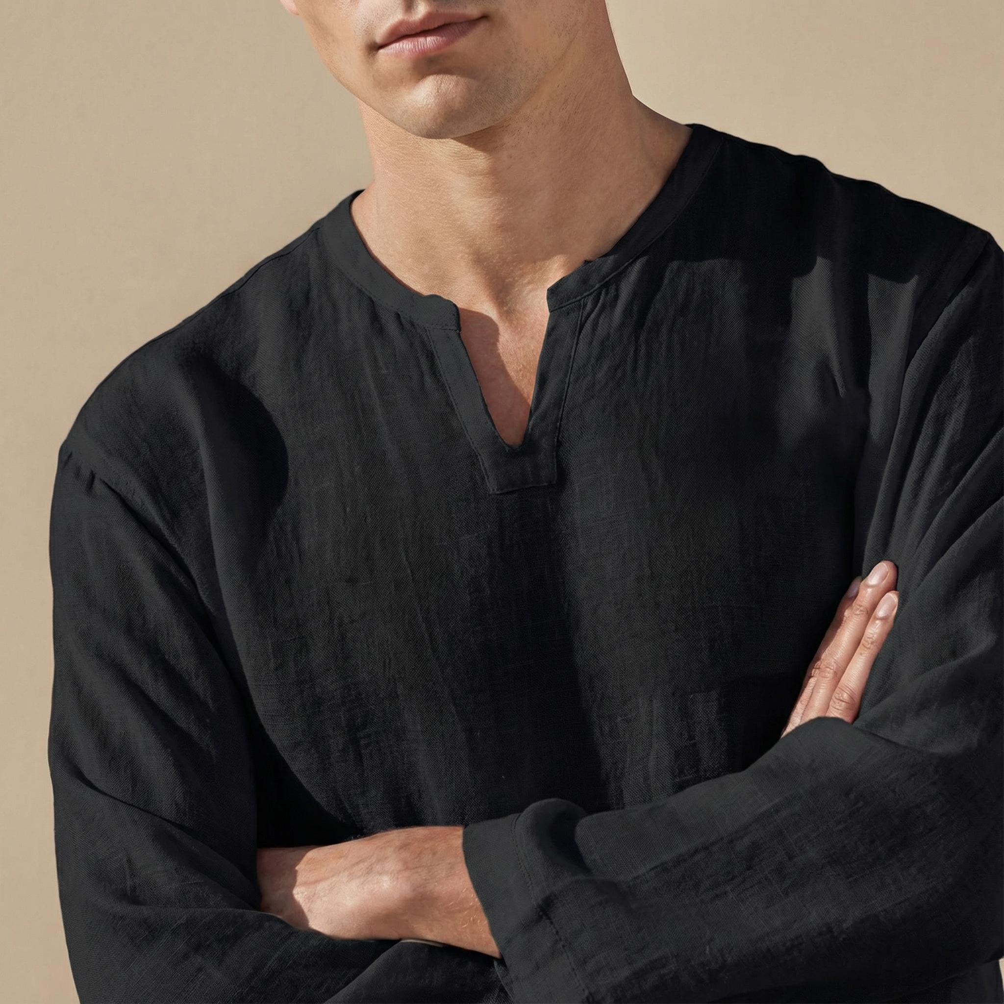 Russell | Men's Long Sleeve Split Neck Collarless Shirt