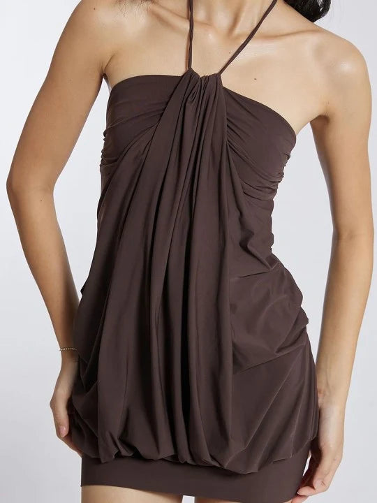 Ruth | Women’s Draped Ruched Halter Neck Sleeveless Mini Dress