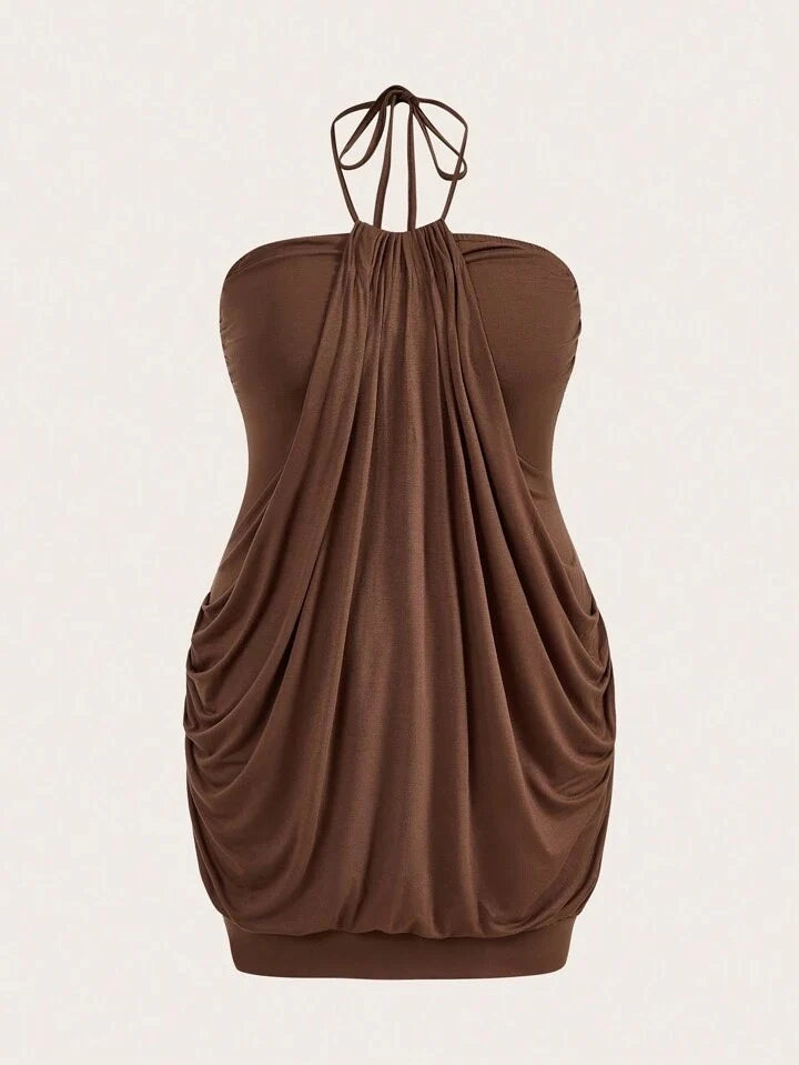 Ruth | Women’s Draped Ruched Halter Neck Sleeveless Mini Dress