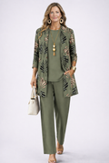 Sabine | Women's Printed Straight Leg Round Neck Three Piece Set