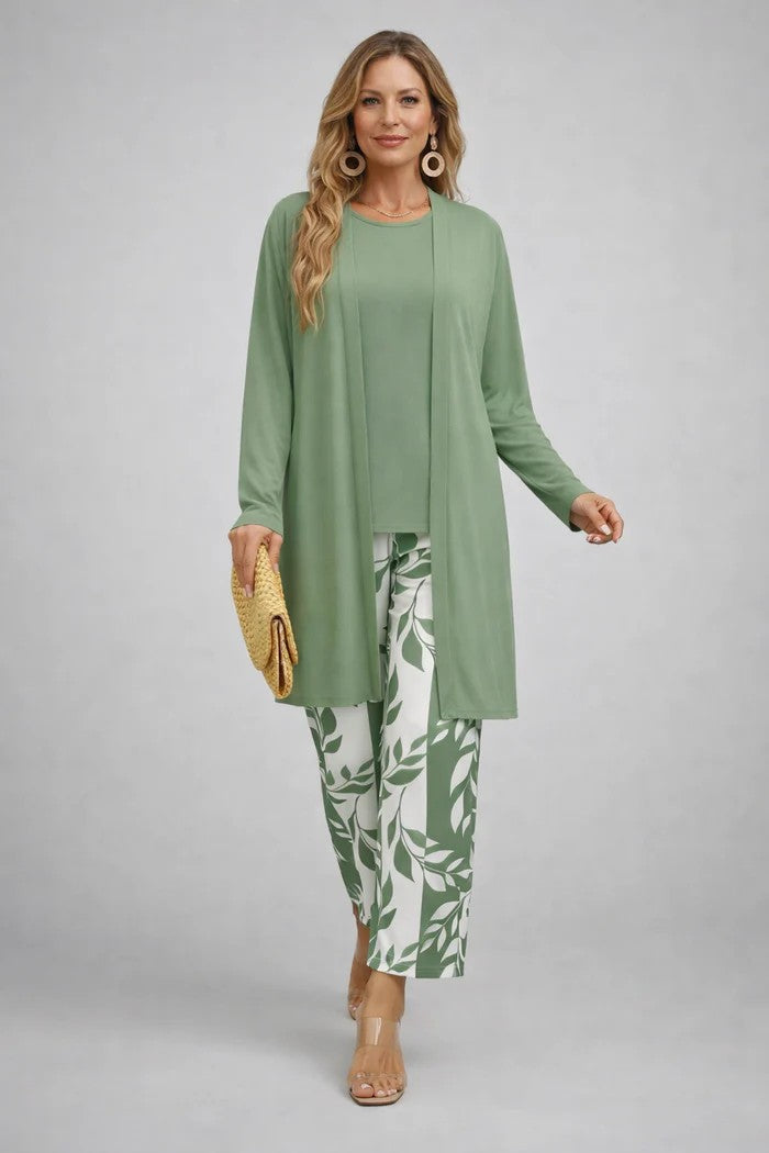 Sabine | Women's Printed Straight Leg Round Neck Three Piece Set