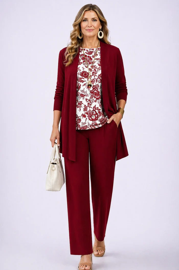 Sabine | Women's Printed Straight Leg Round Neck Three Piece Set