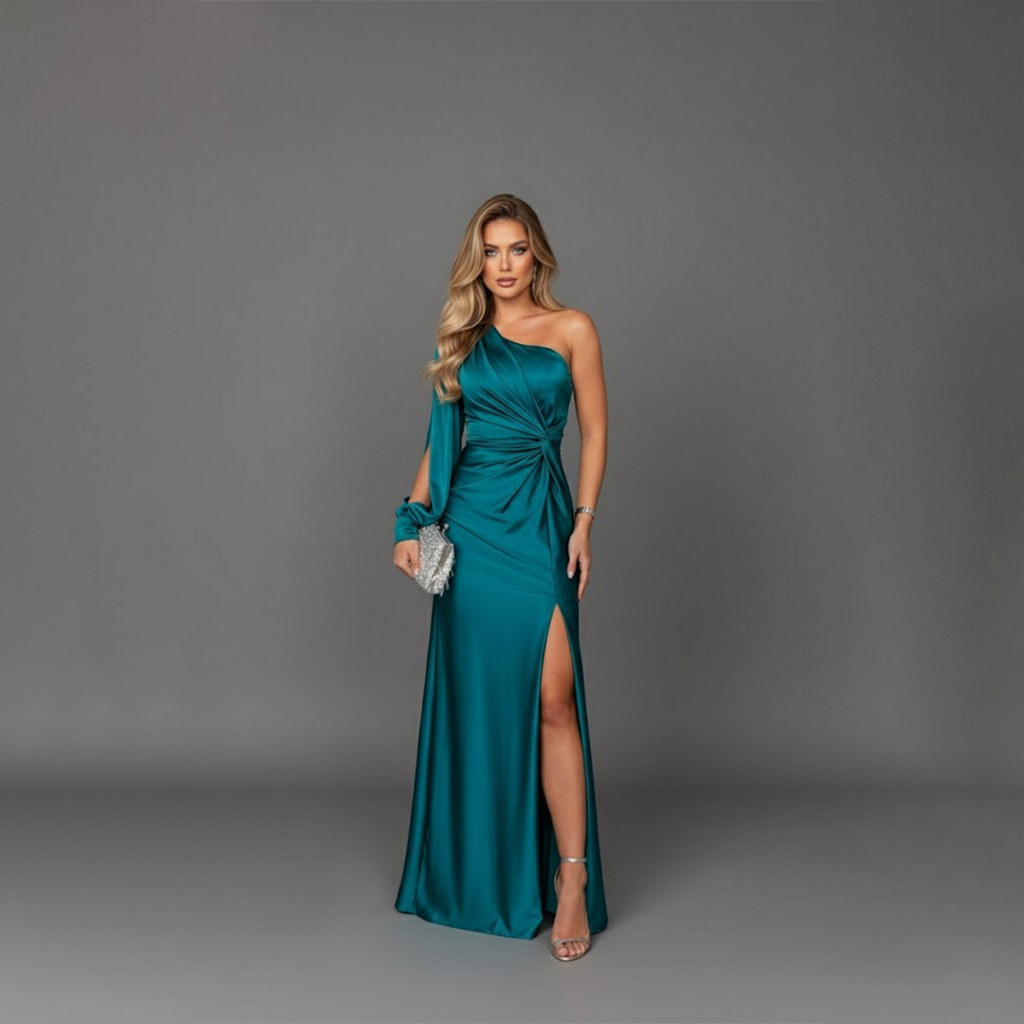 Sandra | Women’s Draped Side Slit One Shoulder Maxi Dress