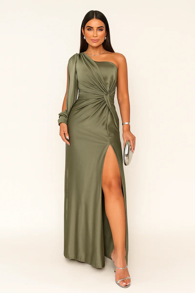 Sandra | Women’s Draped Side Slit One Shoulder Maxi Dress