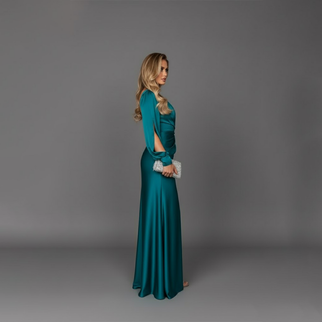 Sandra | Women’s Draped Side Slit One Shoulder Maxi Dress