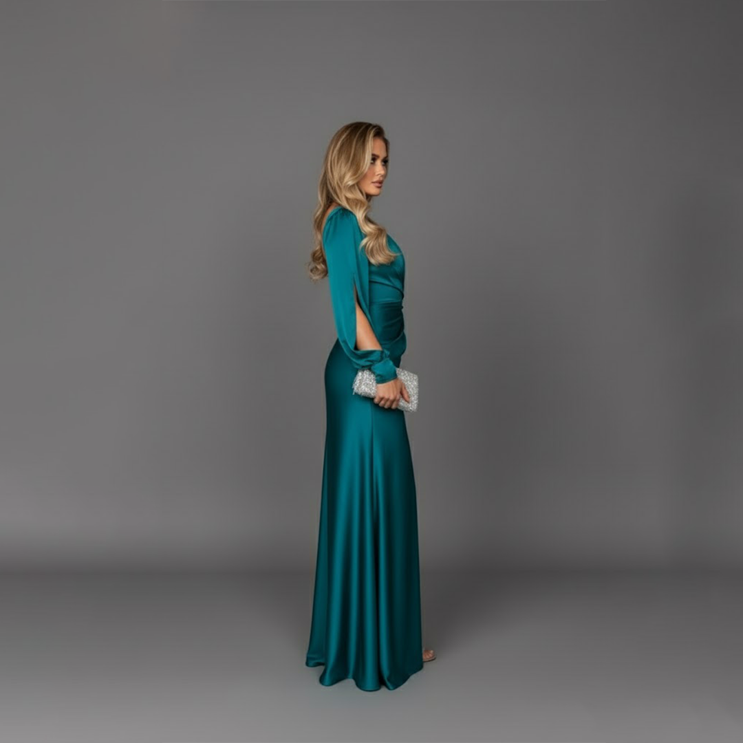 Sandra | Women’s Draped Side Slit One Shoulder Maxi Dress
