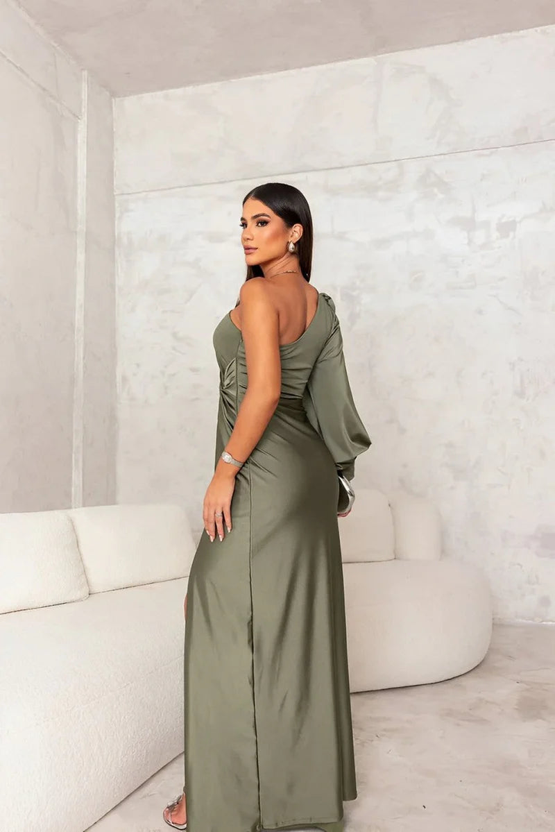 Sandra | Women’s Draped Side Slit One Shoulder Maxi Dress
