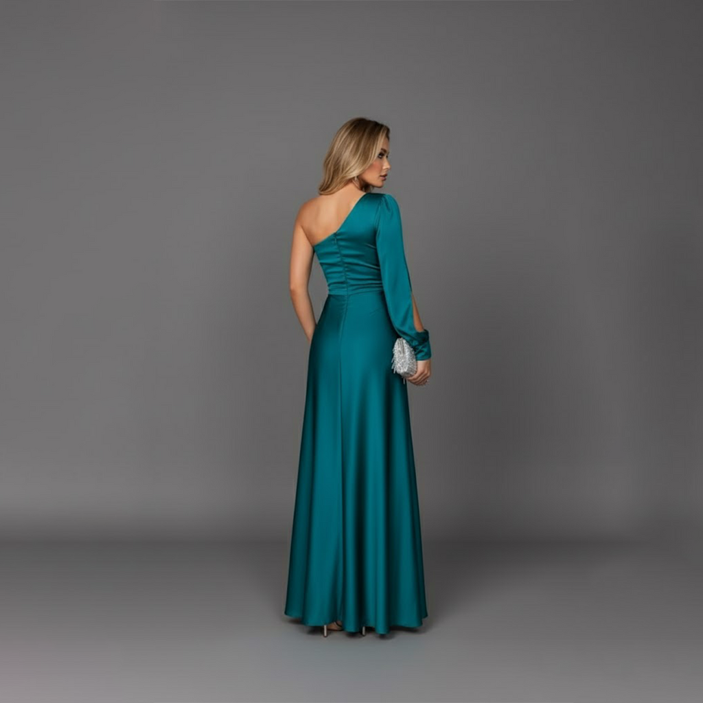 Sandra | Women’s Draped Side Slit One Shoulder Maxi Dress