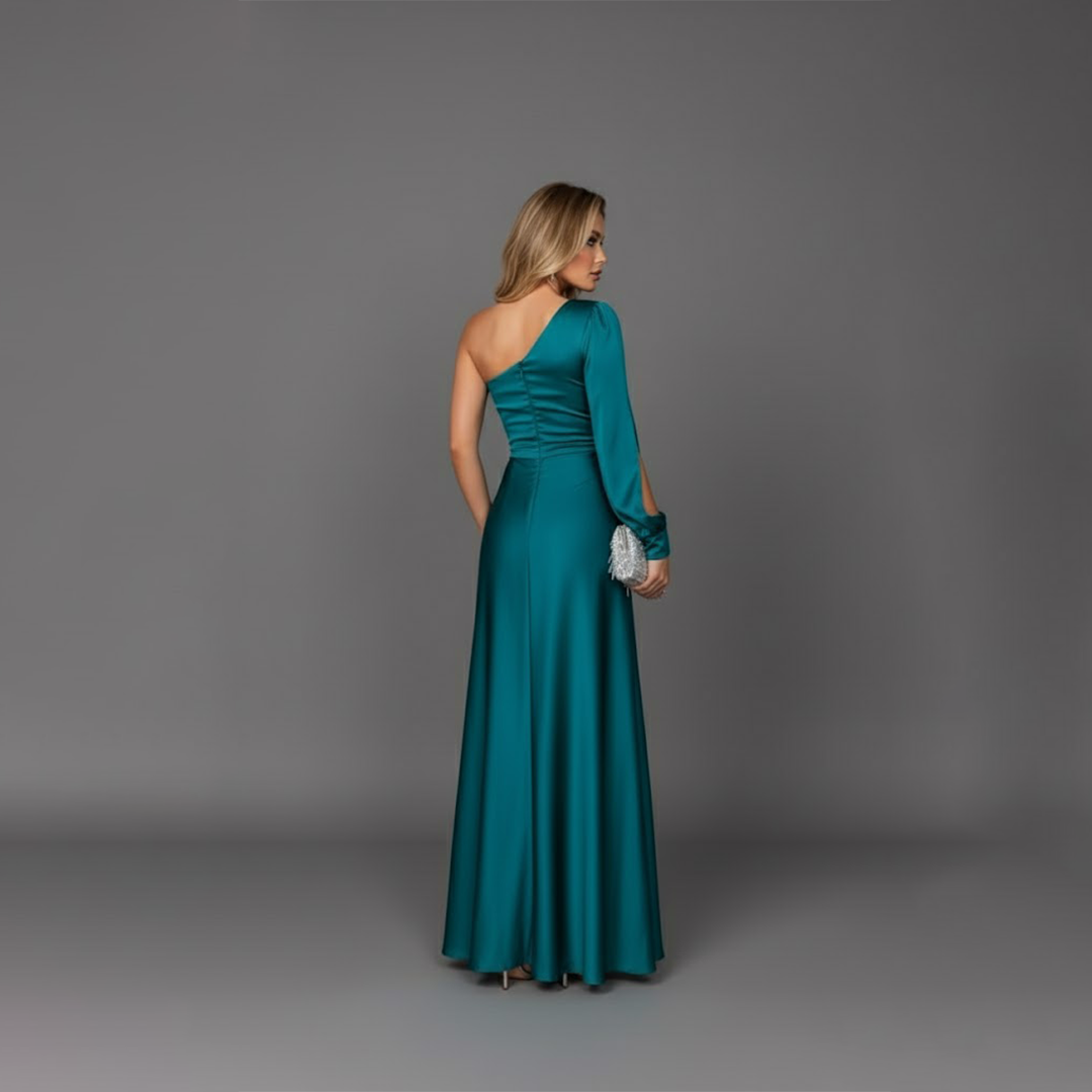 Sandra | Women’s Draped Side Slit One Shoulder Maxi Dress