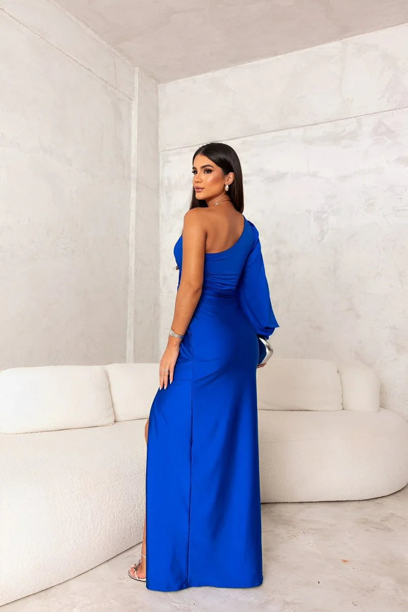 Sandra | Women’s Draped Side Slit One Shoulder Maxi Dress