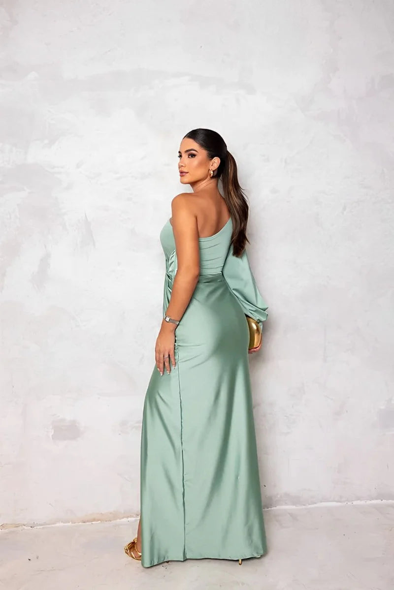 Sandra | Women’s Draped Side Slit One Shoulder Maxi Dress