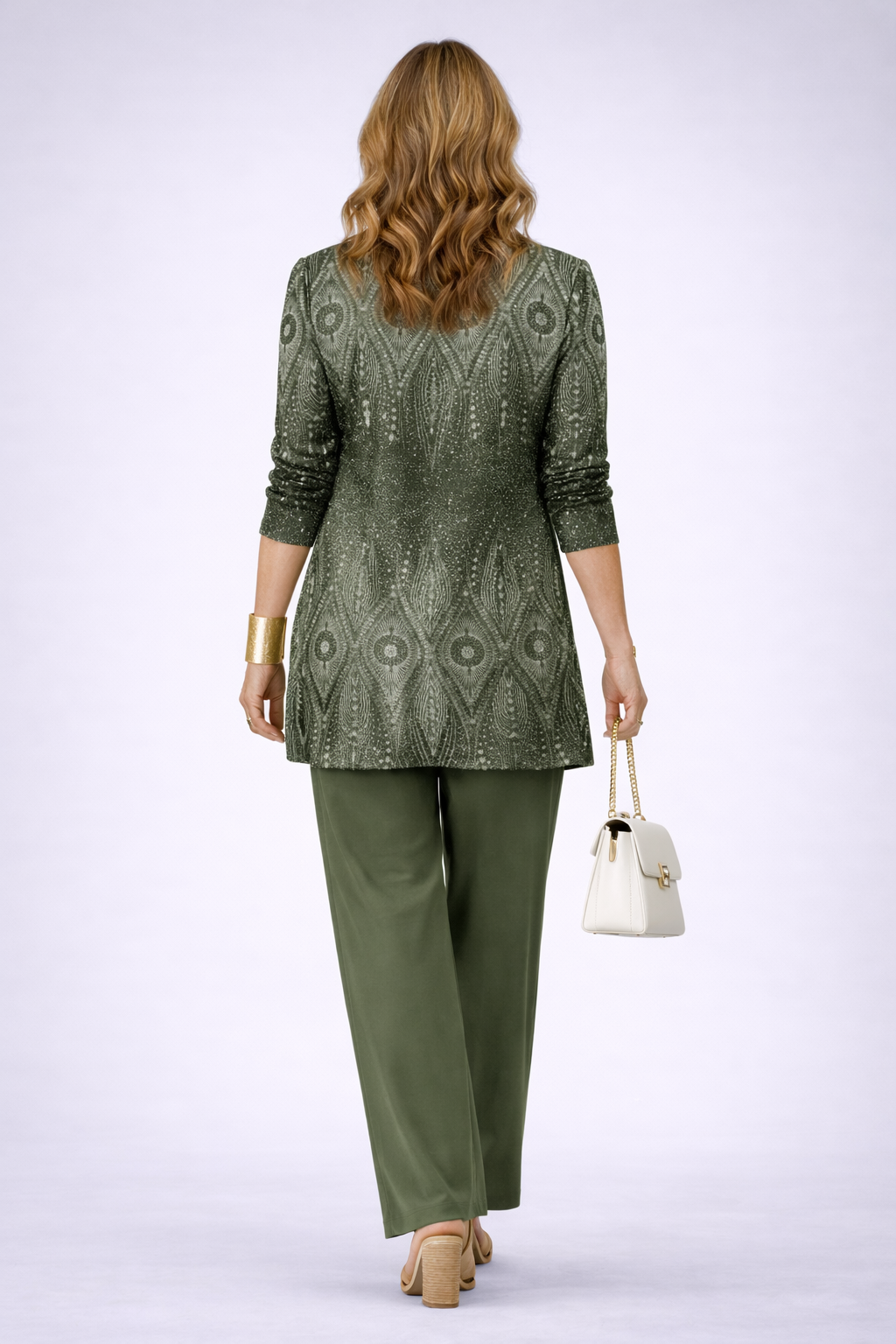 Sandy | Women's Patterned Open Front Straight Leg Three Piece Set