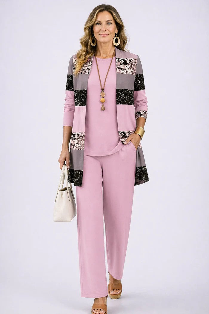 Shannon | Women's Printed Straight Leg Pockets Three Piece Set