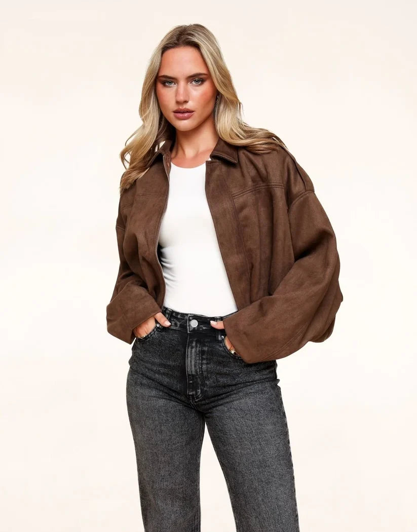 Sherri | Women’s Long Sleeve Collared Zip Front Bomber Jacket