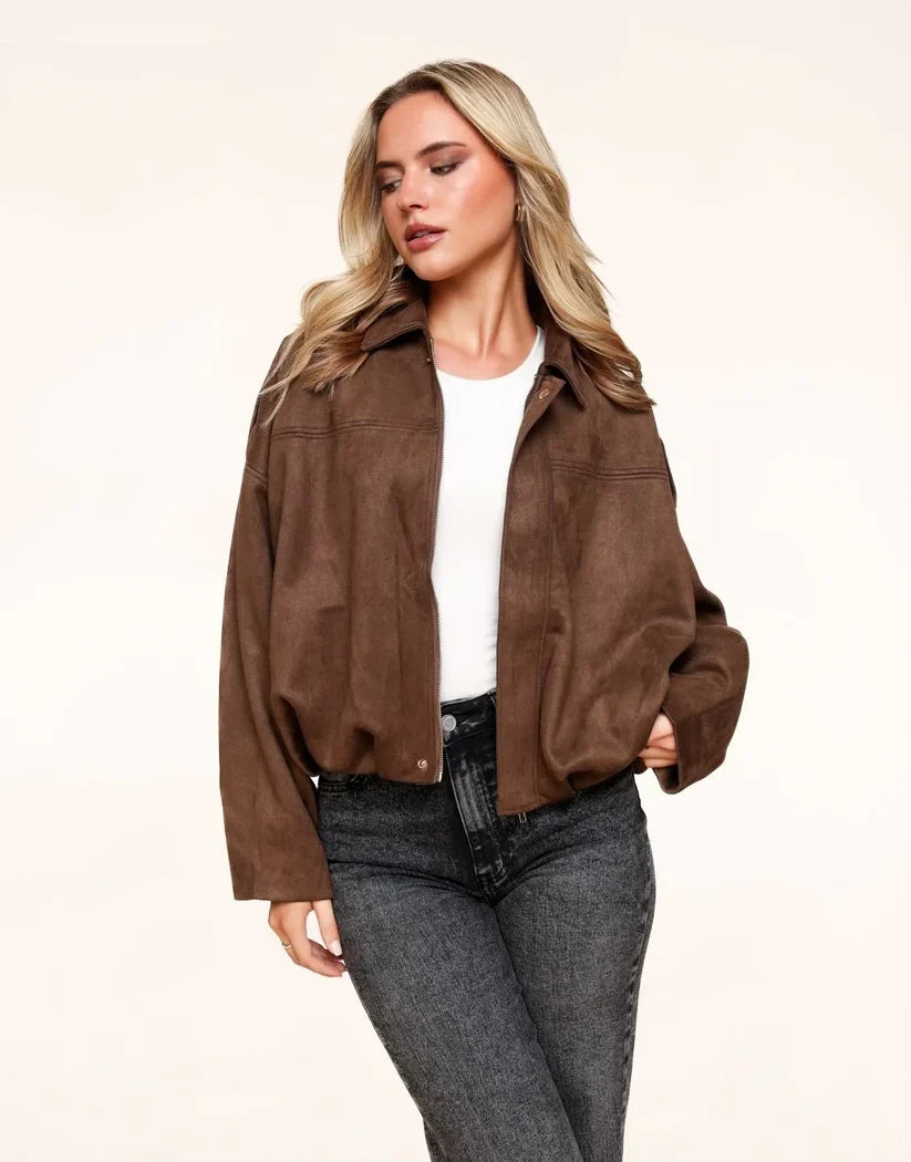 Sherri | Women’s Long Sleeve Collared Zip Front Bomber Jacket