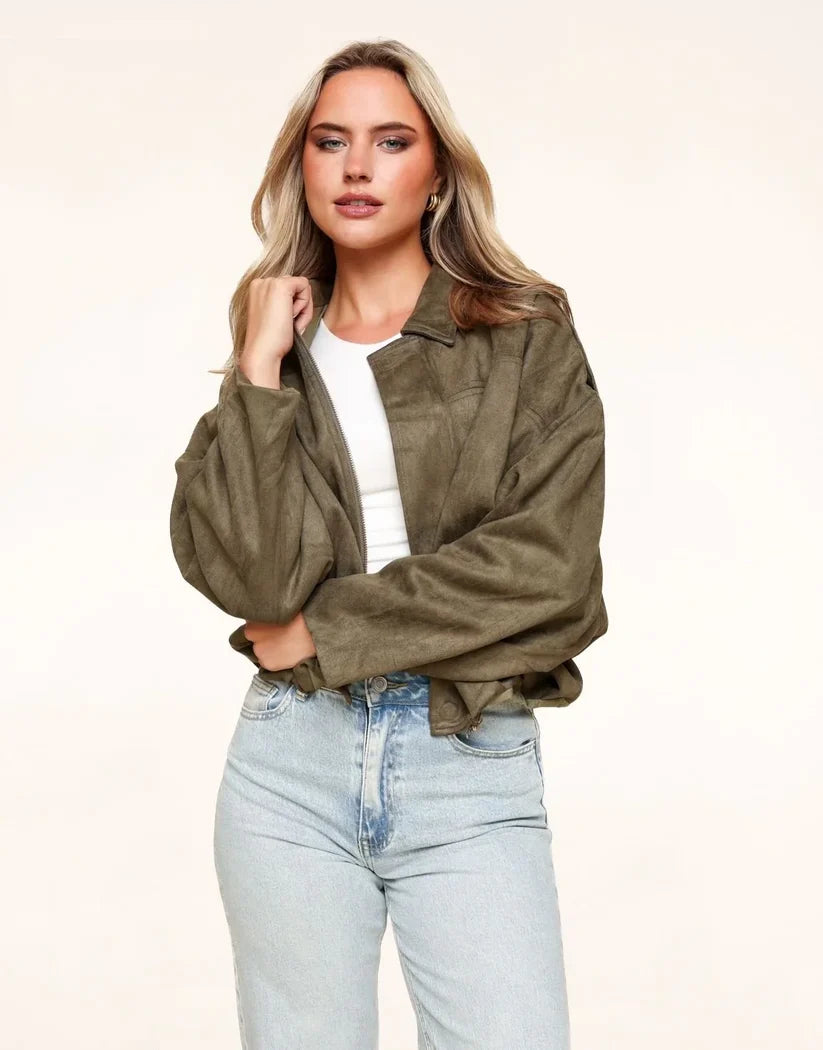 Sherri | Women’s Long Sleeve Collared Zip Front Bomber Jacket