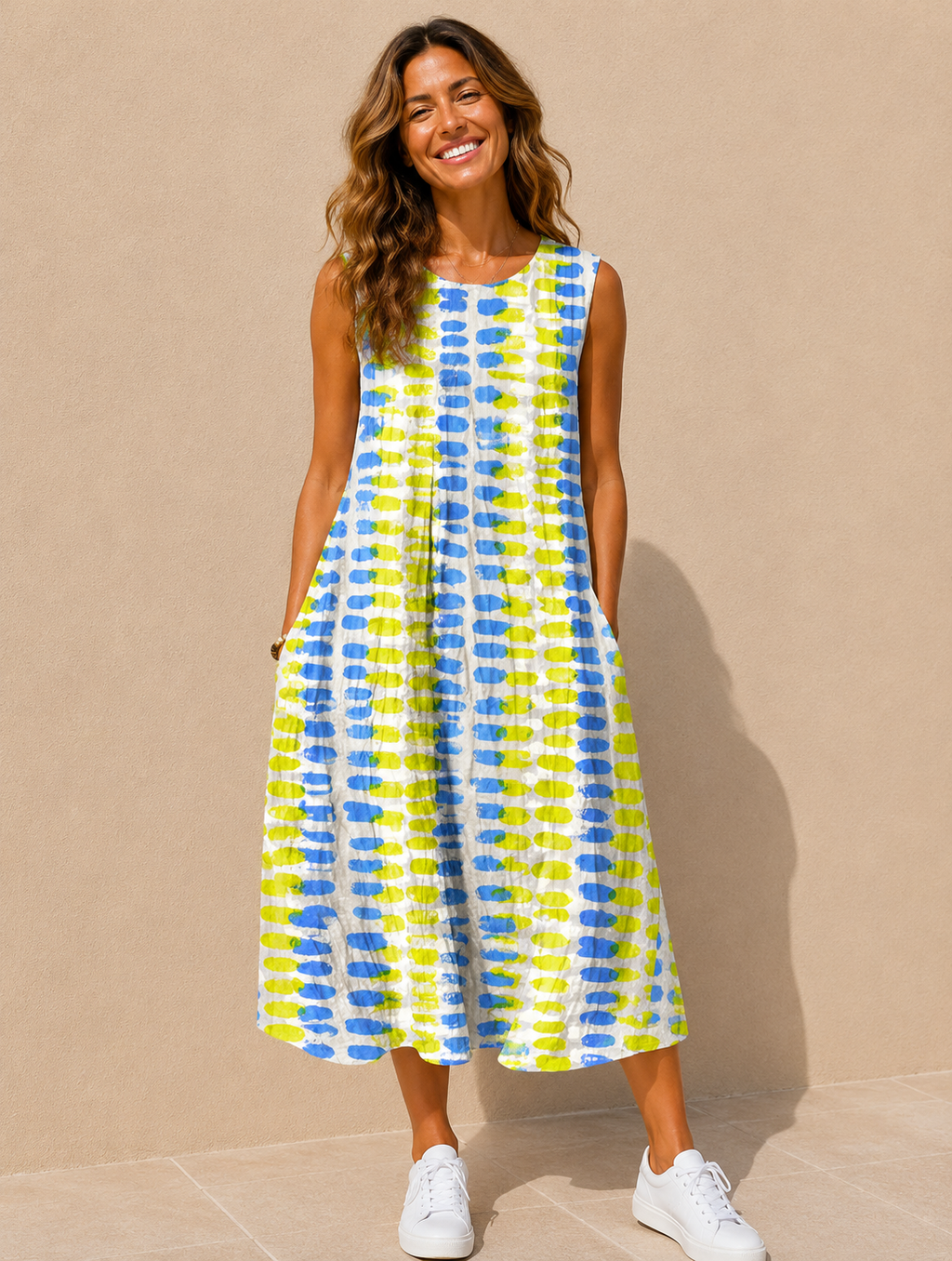 Shirley | Women's Sleeveless Scoop Neck Summer Midi Dress