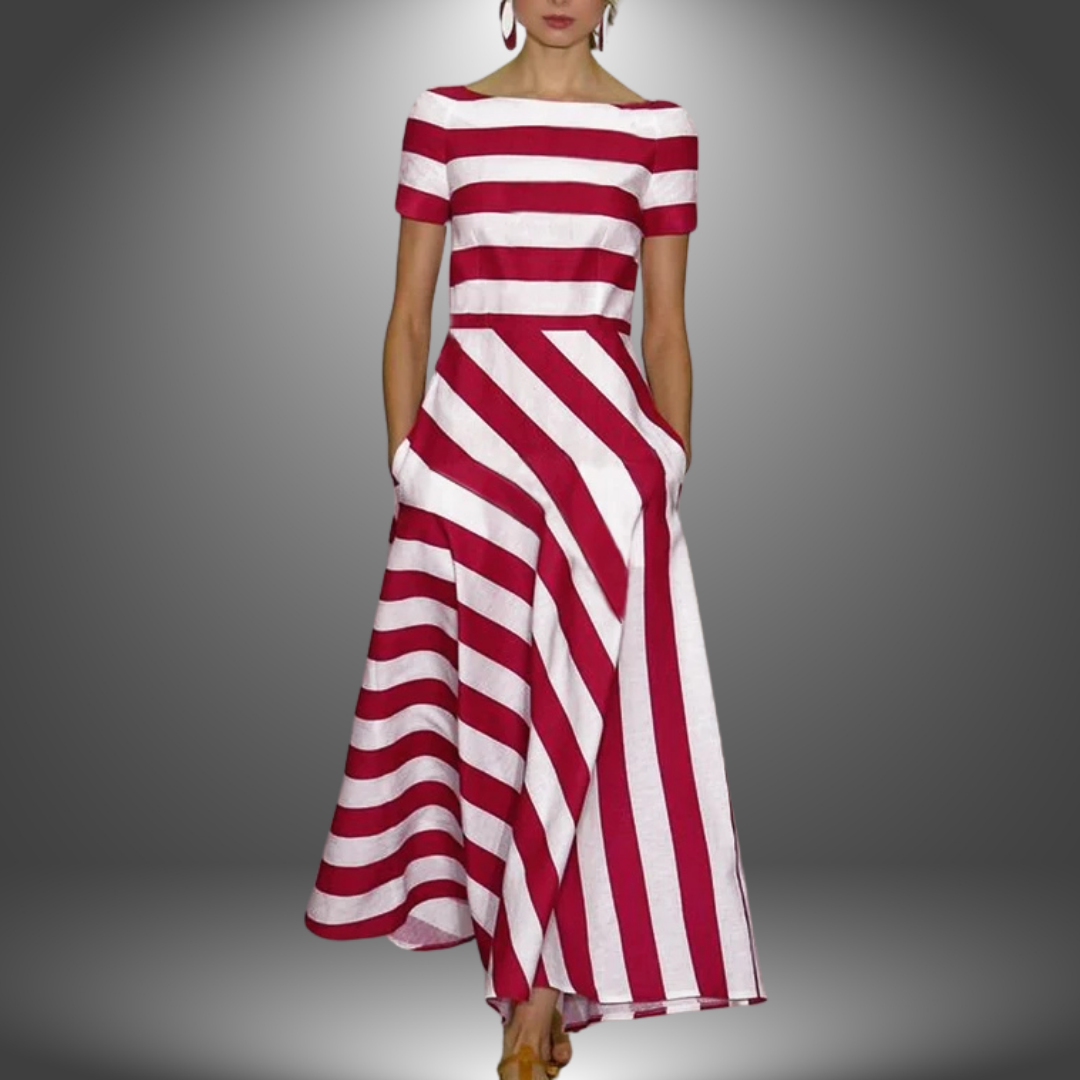 Sienna | Women's Striped Short Sleeve Boat Neck Midi Dress