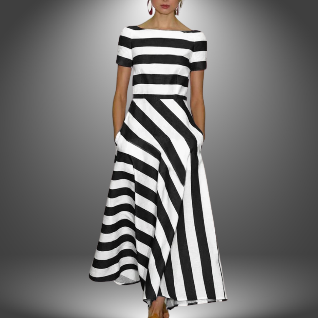 Sienna | Women's Striped Short Sleeve Boat Neck Midi Dress