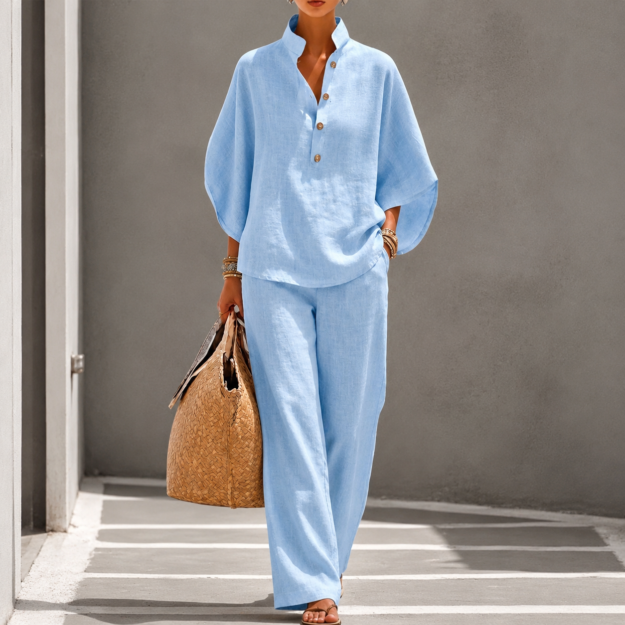 Skylar | Women's Stand Collar Button Front Summer Two Piece Set