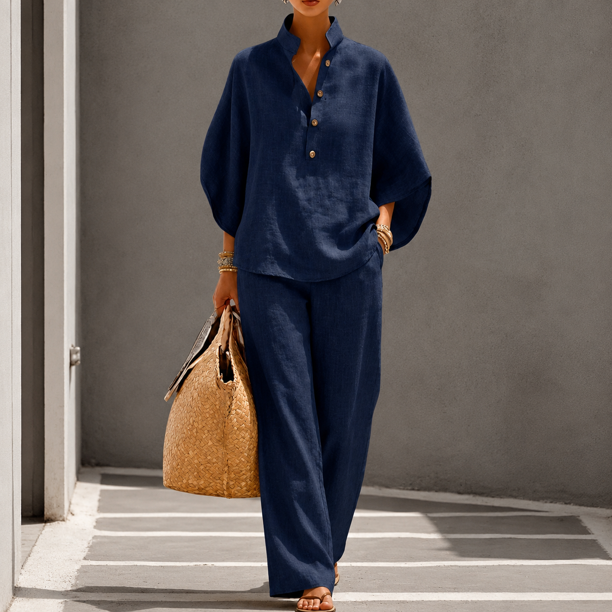 Skylar | Women's Stand Collar Button Front Summer Two Piece Set