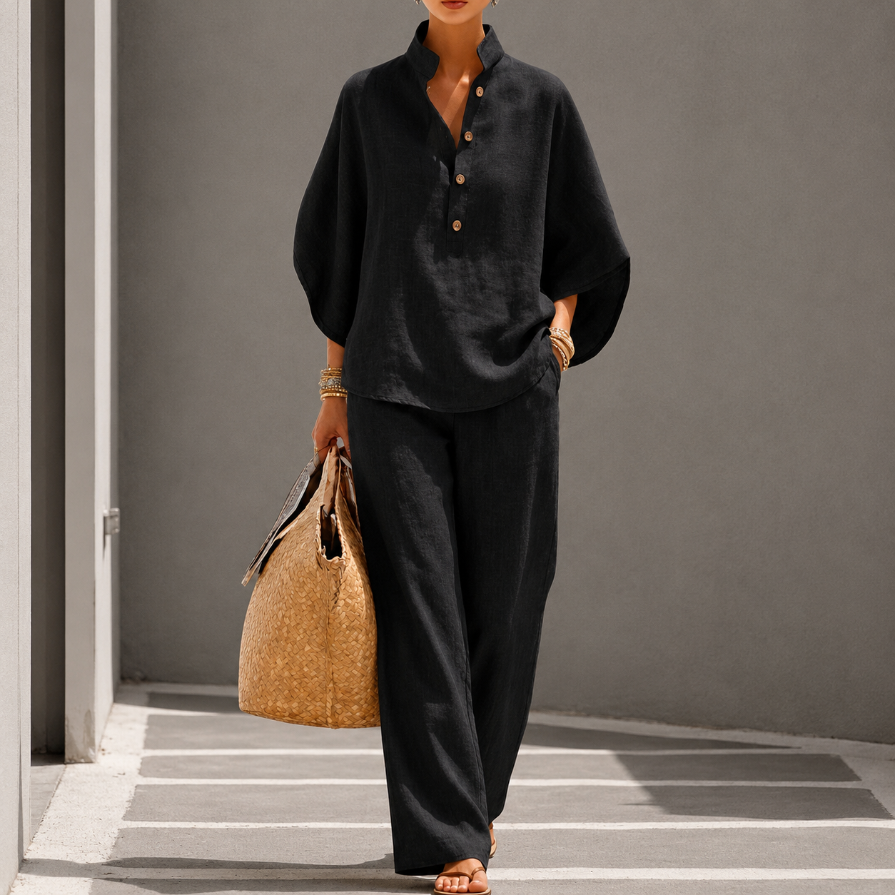 Skylar | Women's Stand Collar Button Front Summer Two Piece Set