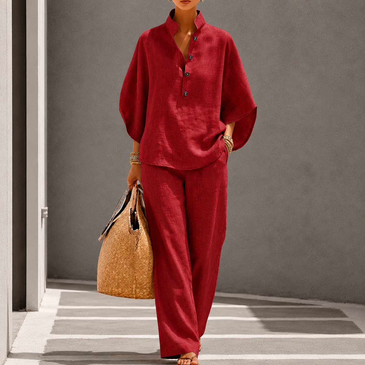 Skylar | Women's Stand Collar Button Front Summer Two Piece Set