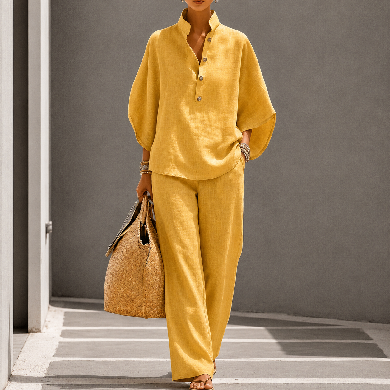 Skylar | Women's Stand Collar Button Front Summer Two Piece Set