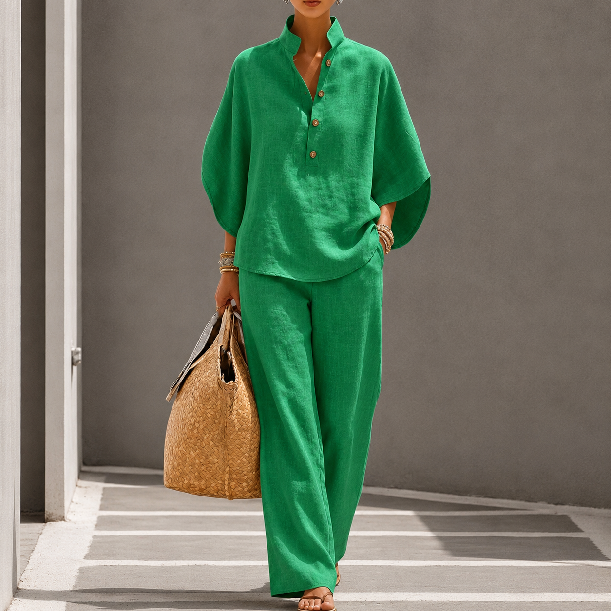 Skylar | Women's Stand Collar Button Front Summer Two Piece Set