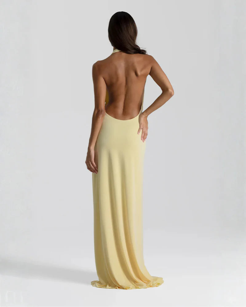 Sophia | Women’s Backless Draped High Slit Wedding Guest Dress