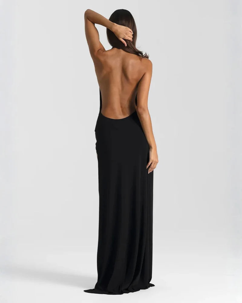 Sophia | Women’s Backless Draped High Slit Wedding Guest Dress