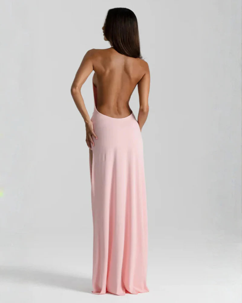Sophia | Women’s Backless Draped High Slit Wedding Guest Dress