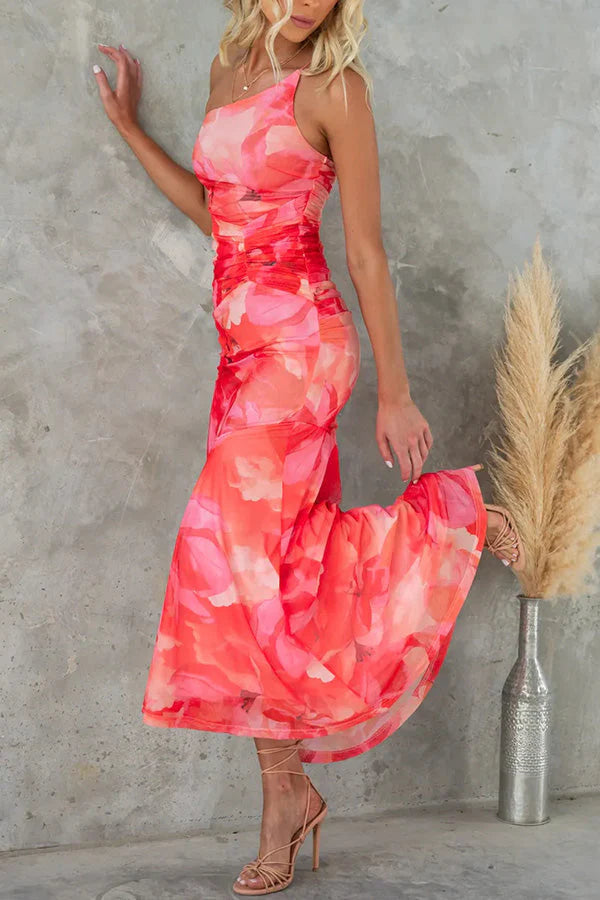 Sophia | Women’s Floral One Shoulder Sleeveless Summer Dress