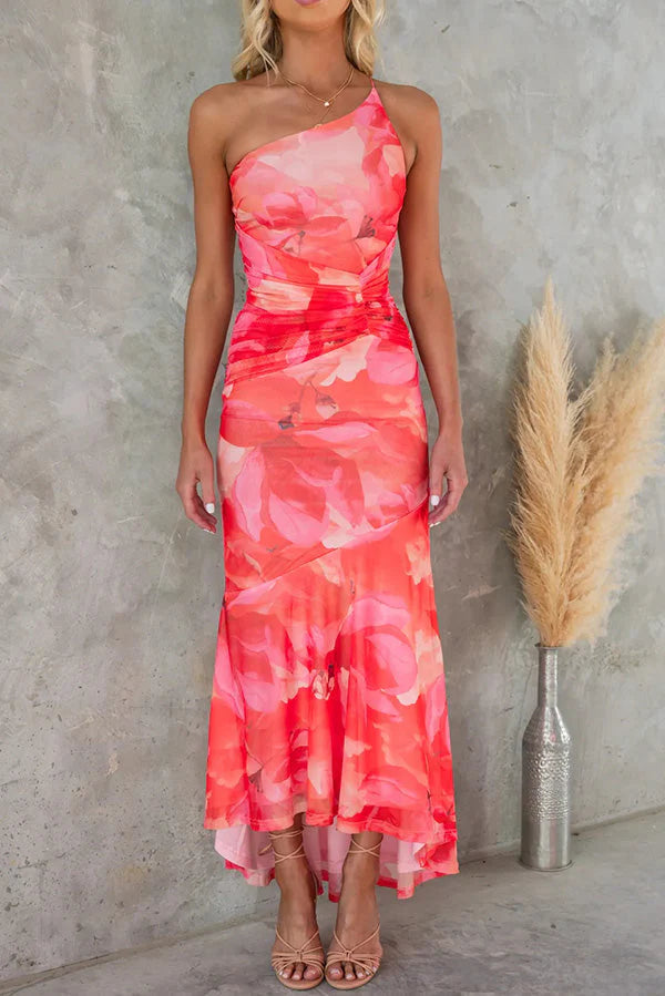 Sophia | Women’s Floral One Shoulder Sleeveless Summer Dress