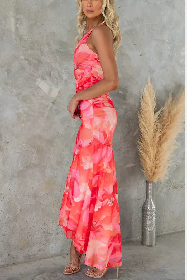 Sophia | Women’s Floral One Shoulder Sleeveless Summer Dress