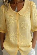 Stephanie | Women's Floral Short Sleeve Button Front Blouse
